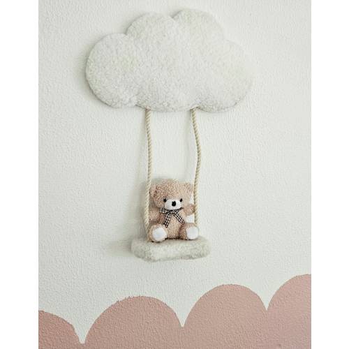 Small cloud with bear on swing wall decoration off-white/ochre yellow baby room, boucle wall decoration, children's room, baby room, clouds cloud