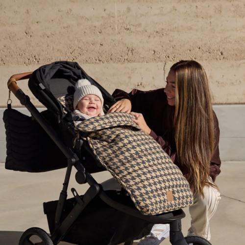 Black Houndstooth Linen Pram Cosy