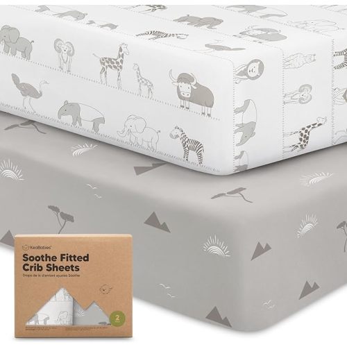 KeaBabies 2-Pack Organic Crib Sheets for Boys, Girls, Jersey Fitted Crib Sheet, Baby Crib Sheets Neutral, Cotton Breathable Crib Sheet, Cute Printed Crib Mattress Sheet, Baby Mattress Sheets(Savannah)
