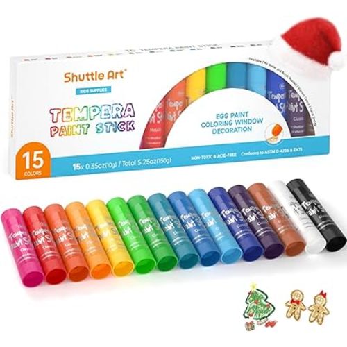 Tempera Paint Sticks, 15 Colors Solid Tempera Paint for Kids, Super Quick-drying, Washable, Works Great on Paper Wood Glass Ceramic Canvas