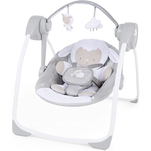 Ingenuity Comfort 2 Go Compact Portable 6-Speed Cushioned Baby Swing with Music, Folds Easy, 0-9 Months 6-20 lbs (Cuddle Lamb)
