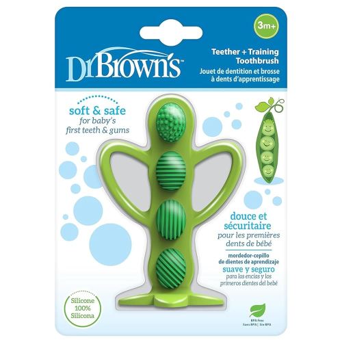 Dr. Brown's Peapod Teether + Training Toothbrush, Help Soothe Baby's Sore Gums, Soft 100% Silicone, BPA Free, 3m+