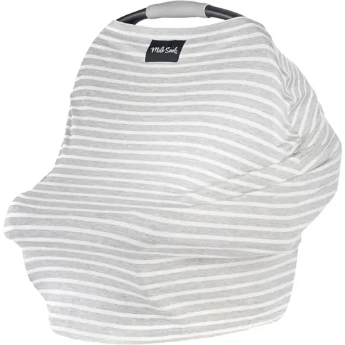 Milk Snob Original 5-in-1 Cover - Added Privacy for Breastfeeding, Baby Car Seat, Carrier, Stroller, High Chair, Shopping Cart, Lounger Canopy - Newborn Essentials, Nursing Top, Heather Gray Stripe