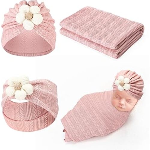Baby Girl Blankets Newborn Set Newborn Receiving Blanket Baby Flower Headbands 3 Pieces Newborn Accessories Set for Newborn Infant Toddler Kids