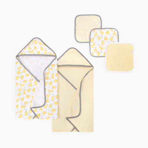 Burt's Bees Baby Organic Single-Ply Hooded Towel with Washcloth - Little Ducks