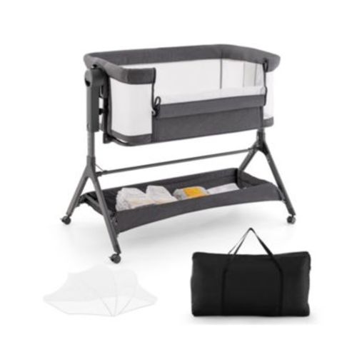 Kids Height Adjustable Bedside Sleeper with Storage Bag and Soft Mattress