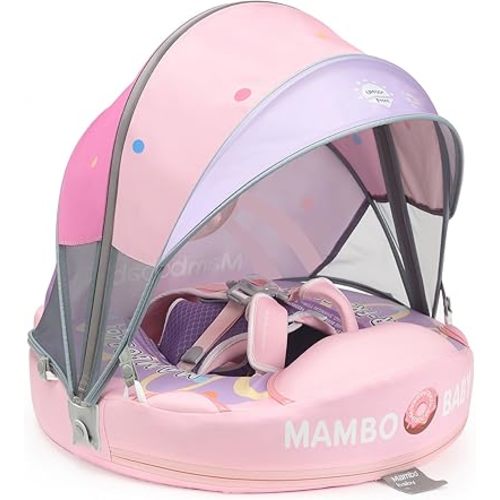 Mambobaby Float with Canopy and Tail New Upgraded Non-Inflatable Baby Pool Float Mambo Float Swim Trainer Solid Infant Swim Float Adjustable Pearl Foam Baby Swim Ring