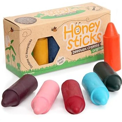 Honeysticks 100% Pure Beeswax Crayons (12 Pack) - Non-Toxic Crayons, Safe for Babies and Toddlers, For 1 Year Plus, Handmade in New Zealand with Natural Beeswax and Food-Grade Colors, Eco-Friendly.