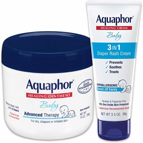 Aquaphor Baby Skin Care Set - Fragrance Free, Prevents, Soothes and Treats Diaper Rash - Includes 14 oz. Jar of Advanced Healing Ointment & 3.5 oz Tube of Diaper Rash Cream