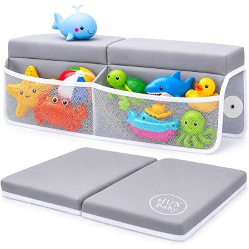 Comfortable Baby Bath Kneeler and Elbow Rest Pad Set, Non-Slip Bathtub Kneeling Pad for Bathing Baby, Bath Tub Cushion Mat, Elbow Pads, Toy Organizer Storage Pockets, Strong Suction Cups