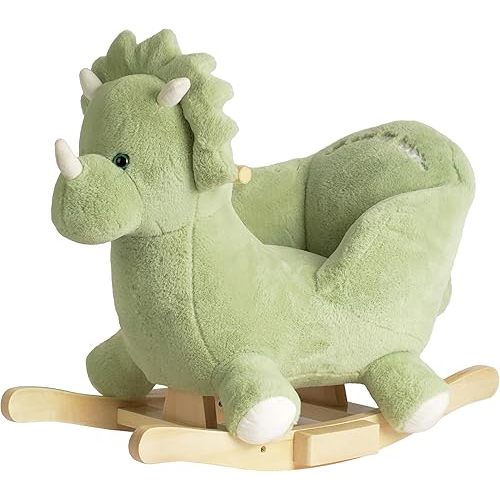 Rock My Baby Rocking Horse Green Dinosaur with Chair, Plush Stuffed Animal Rocker for Toddlers 1-3, Baby Rocker with Sweet Music, Wooden Ride-On Toy, CPC Certified