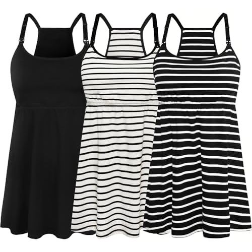 SUIEK 3 Pack Maternity Nursing Tank Tops with Bralette Cotton Breastfeeding Camisole