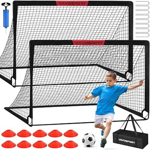 Soccer Goal, 2 of 6'x4' Kids Soccer Goals for Backyard Set, Portable Pop Up Soccer Net, Practice Soccer Training Equipment with Ball, Cones for Toddler,Youth Sports Outdoor Games Yard Play