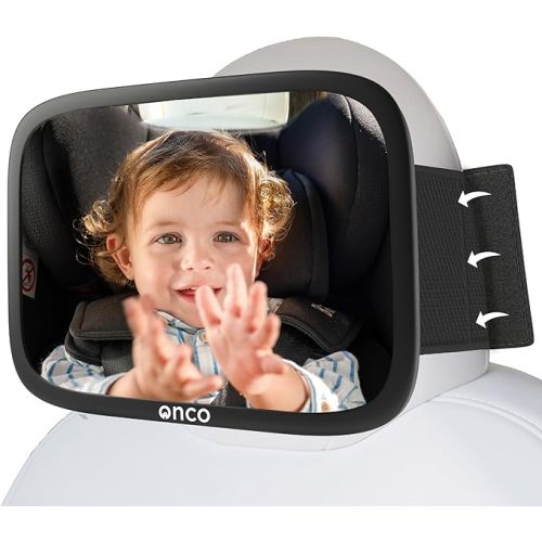 Onco Baby Car Mirror for Back Seat - Double Award-Winning, 100% Shatterproof Mirror, 360° Baby Must Haves, New Born Essentials, Car Mirror Rear Facing, Universal & Shake-Proof