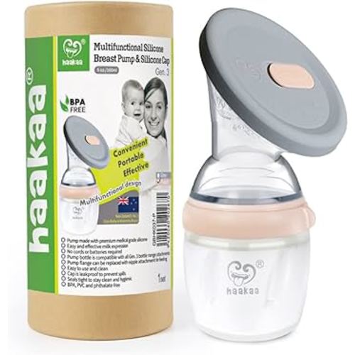 haakaa Gen.3 Manual Breast Pump with Silicone Lid Multifuctional Silicone Breast Pump Breast Milk Collector Breast Milk Catcher Breast Milk Saver Breastfeeding Essentials,BPA Free (5.4oz/160ml, Peach)
