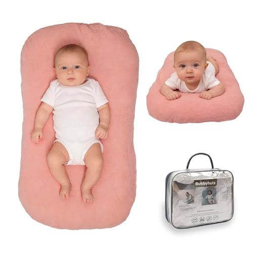 Baby Lounger - Snuggle Cozy Me Infant Lounger for Newborn 0-12 Months, Muslin Cover,Portable Breathable & Soft Baby Nest Lounger for Home and Travel - Pink