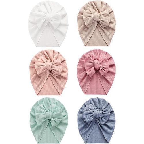 6 PCS Stretchy Baby Turban Hats, Baby Hat with Bows for Girls, Baby Boys Caps, Toddler, Newborn, Infant Hat Unisex