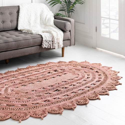 Langley Street® Oval Jens Oriental Power Loomed Jute Area Rug in Pink & Reviews | Wayfair