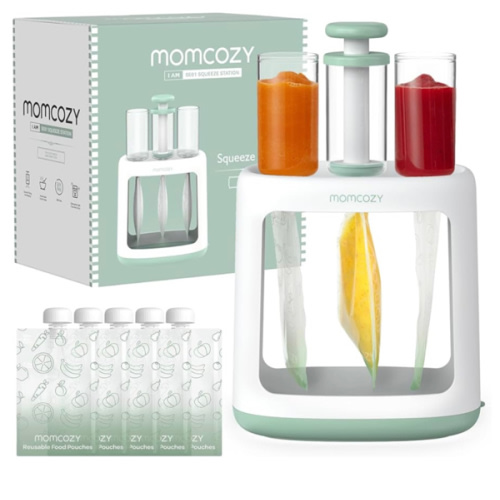 Momcozy Squeeze Station,Baby Food Maker&Pouch Filler for Homemade Baby Puree, BPA-Free, Dishwasher Safe, with Reusable Baby Food Pouches for Babies & Toddlers