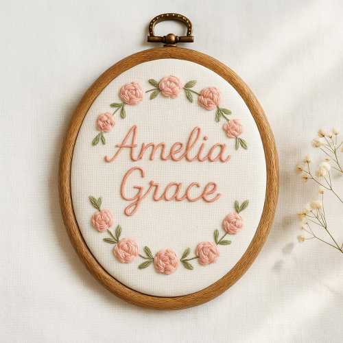 Custom Embroidered Baby Name Sign, Floral Nursery Hoops for Baby Showers, Newborn Gift & Floral Nursery Art, Floral Name Sign for Newborns