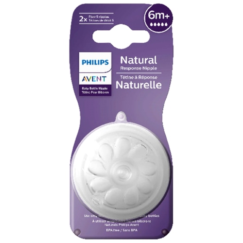 Philips Avent Natural Baby Bottle Fast Flow Nipple 6+ Months, Clear, 2pk