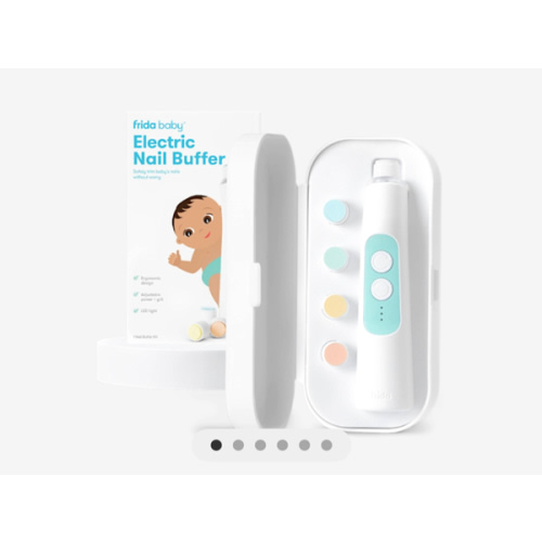 Frida Baby Electric Nail Buffer | Safe + Easy Baby Nail File, Baby Nail Clippers + Nail Trimmer Kit for Newborn, Toddler, Children's Fingernails/Toenails, 4 Buffer Pads, LED Light, Storage Case, White