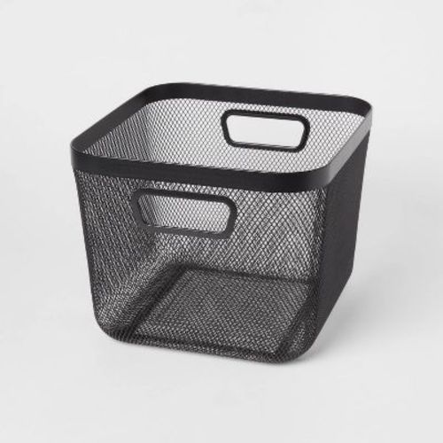 Large Metal Mesh Bin Black - Brightroom™: Steel Storage Basket with Handles, Rectangle, 11"x14"x13"