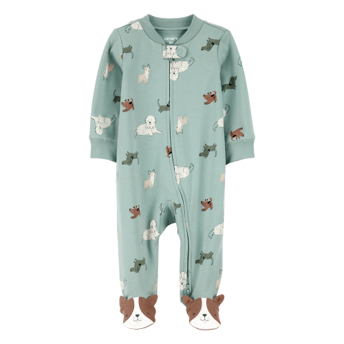 Green Baby Boy Dog Print 2-Way Zip Cotton Sleep & Play Pajamas - Green