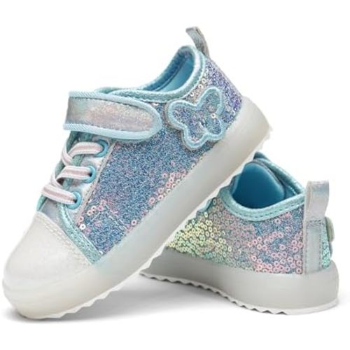 Luffymomo Girls Casual Sneakers Slip on Comfortable Walking Shoes Sparkle Glitter Fashion Sneakers (Toddler/Little Kids)