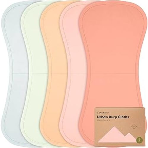 Organic Burp Cloths Baby Boy & Girl - 5-Pack Super Absorbent Cotton Burping Cloths for Babies, Soft & Plush Newborn Spit Up Rags, Infant Towels for Milk Spit Up, Unisex,Large 21" x 10"(Flora Dew)