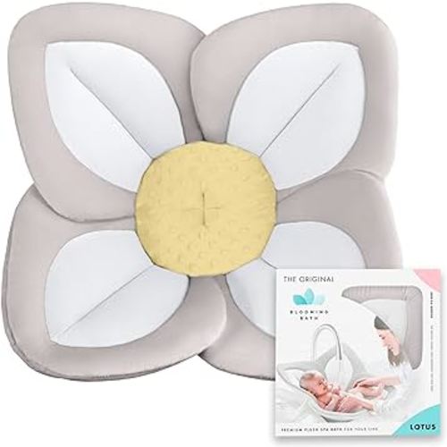 Blooming Bath Baby Bath Seat - Baby Tubs for Newborn Infants to Toddler 0 to 6 Months and Up - Baby Essentials Must Haves - The Original Washer-Safe Flower Seat (Lotus, Gray/White/Yellow)