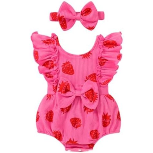 YOUNGER TREE Newborn Baby Girl Clothes Ruffle Sleeve Rompers Infant Backless Floral Jumpsuit Summer Outfits with Headband
