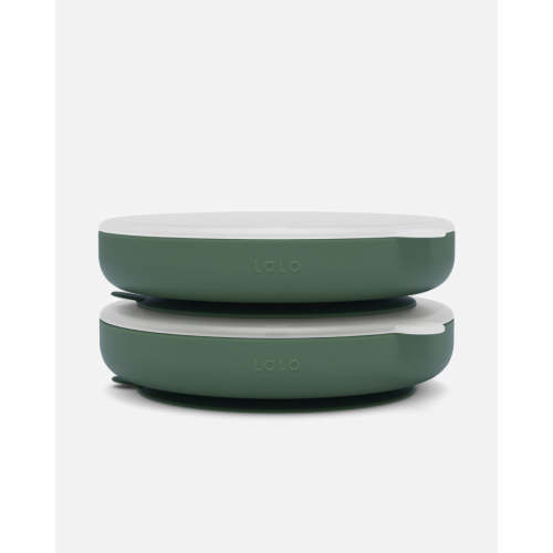 Suction Plate + Lid - Olive / 2 Pack