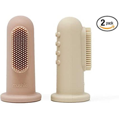 mushie Baby Finger Toothbrush (Blush/Shifting Sand) 2-Pack