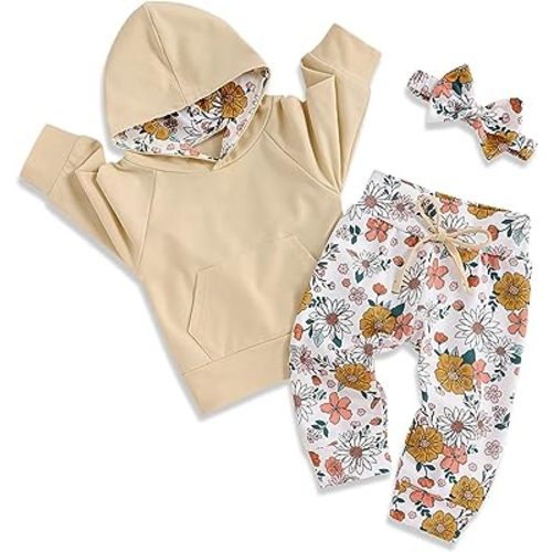 oklady Baby Girl Clothes,Hoodie Tops Floral Pant with Cute Headband Baby Girl Fall Outfits