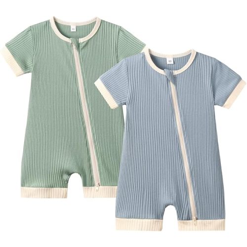 Bafeicao Unisex Baby Boy Girl 2/3 Pack Rompers Short Sleeve 2 Way Zipper One Piece Jumpsuits Clothes Sets