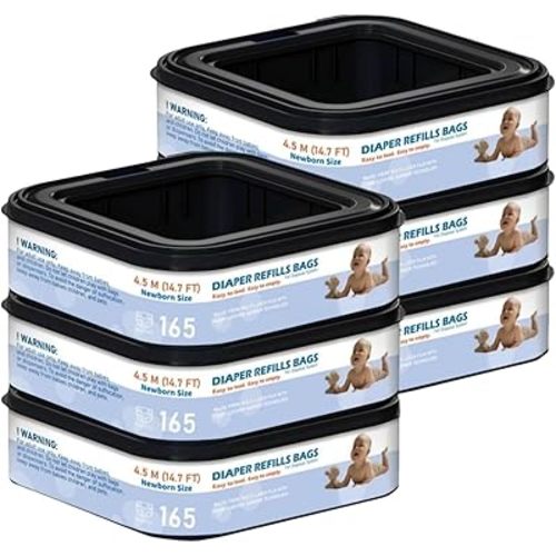 6 Pack Square Starter Refills Disposal Bags Refill Compatible with Diaper Genie Compact and Select Pails (Not Fit Classic Version Pails), Hold Up to 165 Newborn-Sized Diapers Per Refill