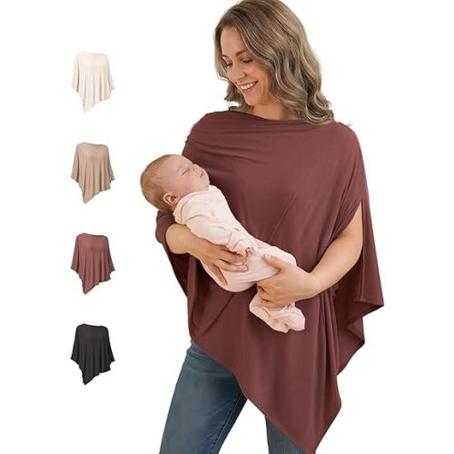 Konssy Nursing Cover for Breastfeeding, 360° Full Privacy Breathable Breastfeeding Cover, Multi-use Carseat Canopy(Chestnut)