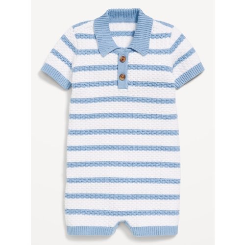 Collared Sweater-Knit Henley One-Piece Romper for Baby