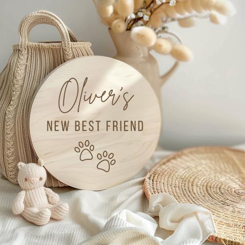 Dog & Baby Nursery Wall Sign – Luna's New Best Friend Rustic Wood Baby Gift, Dog Paw Room Decor, Fur Sibling Sign
