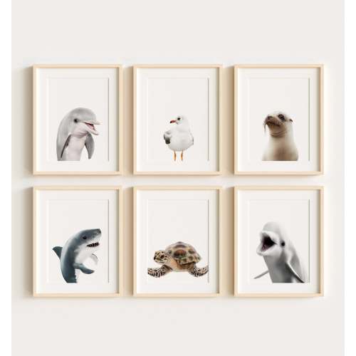 Sea Animals Set of 6 Nursery Decor Art Prints