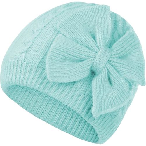 Zando Newborn Baby Girls Hats with Cute Bow Warm Baby Winter Hat Knitted Infant Hat Baby Beanies for Boys Girls 0-6 Months - One Size - Green