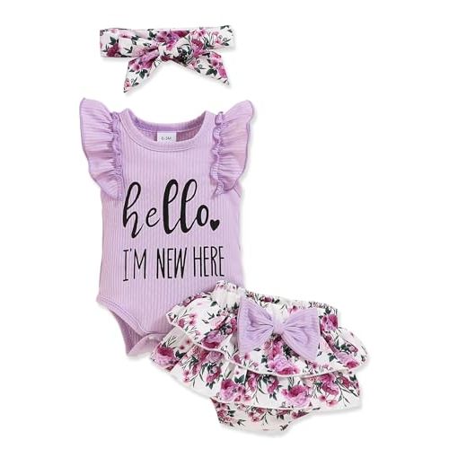 Doresbebe Newborn Baby Girl Clothes Infant Outfits Summer Shorts Set Floral Romper+Cute Baby Skirt +Headband