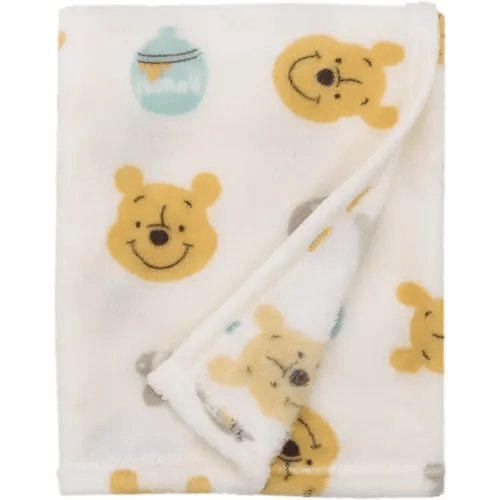 Disney Winnie The Pooh - Ivory, Yellow and Aqua Super Soft Plush Baby Blanket