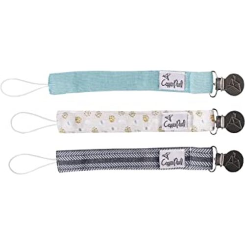 Copper Pearl Pacifier Clip 3-Pack: Premium Knit Binky Clips for Baby Girls and Boys - Stylish Stainless Steel Pacifier Holder Clip - Baby Pacifier Clips for No More Floor Drops - Chip
