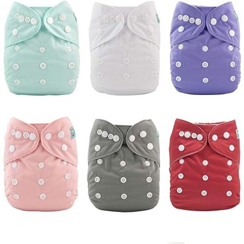 ALVABABY 6 Pack Cloth Diaper with 12 Inserts One Size Adjustable Washable Reusable Diaper Cover for Baby Girls and Boys