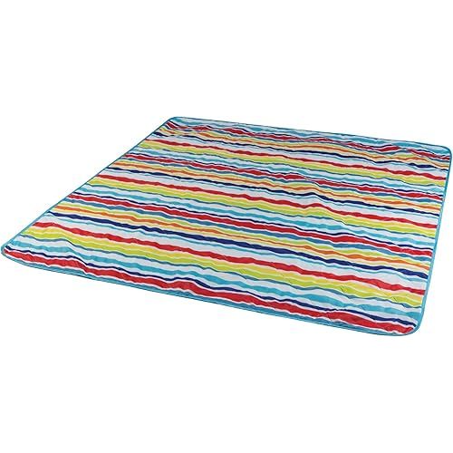 ONIVA - a Picnic Time brand - Vista Outdoor Picnic Blanket & Tote - Beach Blanket - Camping Blanket, (Fun Stripe Pattern with Aqua Blue Exterior)