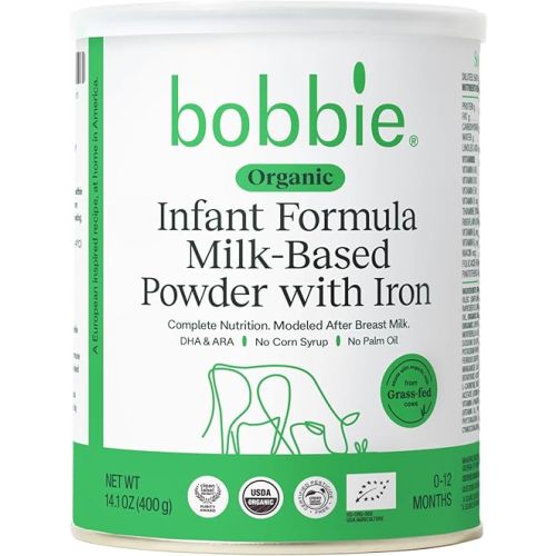 Bobbie Organic Infant Formula, Milk Based Powder with Iron, DHA and Vitamin D, Modeled After Breast Milk, Organic Baby Formula for Newborn to 12 Months Old Infant, 14.1 oz, 1 Pack