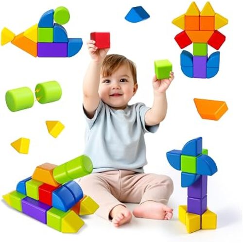 Pairez Toys Large Magnetic Building Blocks, 3D Shapes for Kids 3+