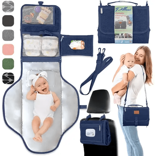 Portable Changing Pad for Baby, Travel Diaper Changing Pad for Newborn, Large Waterproof Baby Changing Mat, Foldable & Detachable Diaper Changing Station with Baby Wipes Pockets, Baby Stuff by Pillani